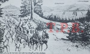Stara pocztówka niemiecka "Krasnale wyjeżdżają z Bielawy". Pocztówka ze zbiorów Krzysztofa Dzikowskiego ( Towarzystwo Przyjaciół Bielawy)